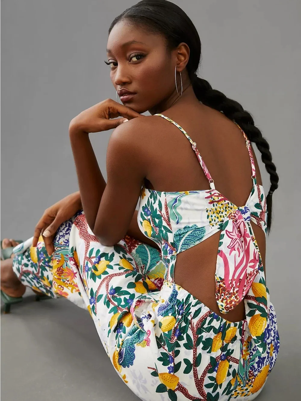 Anthropologie Maeve Cutout Cotton Blend Floral Wide Leg Jumpsuit Size 4